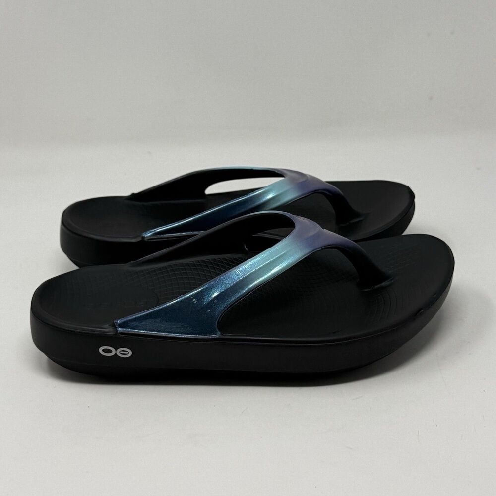 Oofos Oolala Luxe Sandals Womens 6 Blue Ombre Flip Flop Thong Comfort Recovery